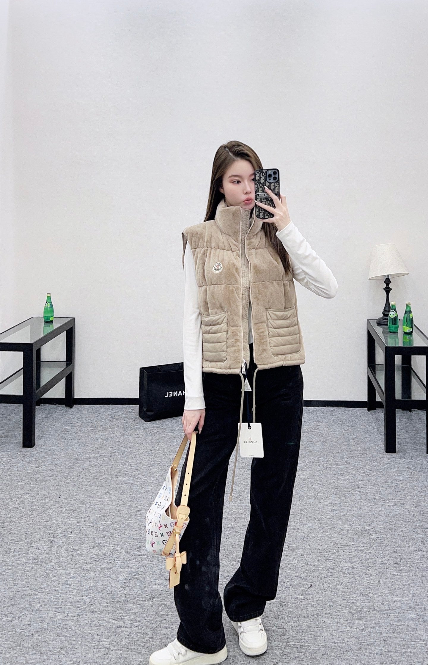 Mon 25 Stand-up collar down vest(WHITE/BROWN)