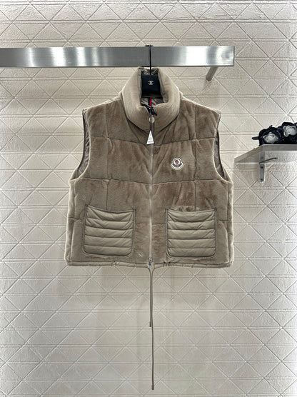 Mon 25 Stand-up collar down vest(WHITE/BROWN)