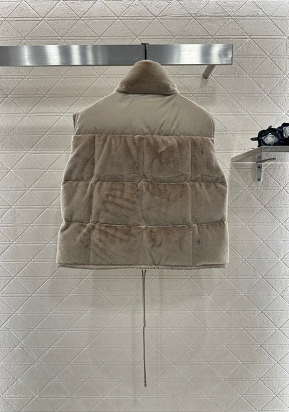 Mon 25 Stand-up collar down vest(WHITE/BROWN)