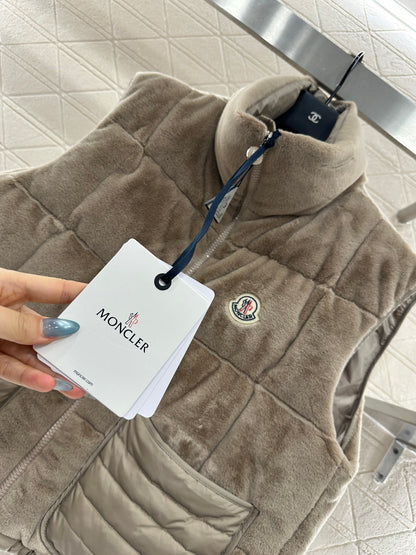 Mon 25 Stand-up collar down vest(WHITE/BROWN)