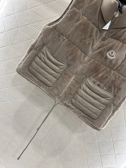 Mon 25 Stand-up collar down vest(WHITE/BROWN)