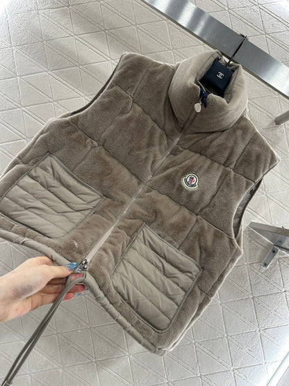 Mon 25 Stand-up collar down vest(WHITE/BROWN)