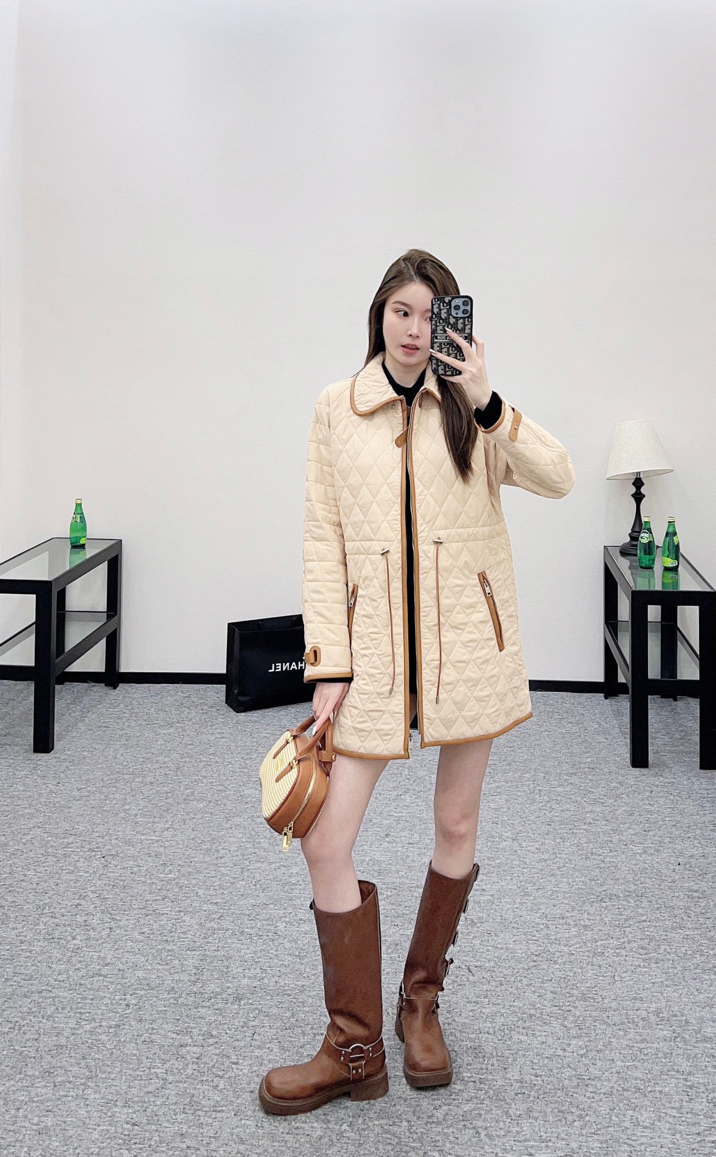 Lor 25 Lingge drawstring waist cinching mid length cotton jacket