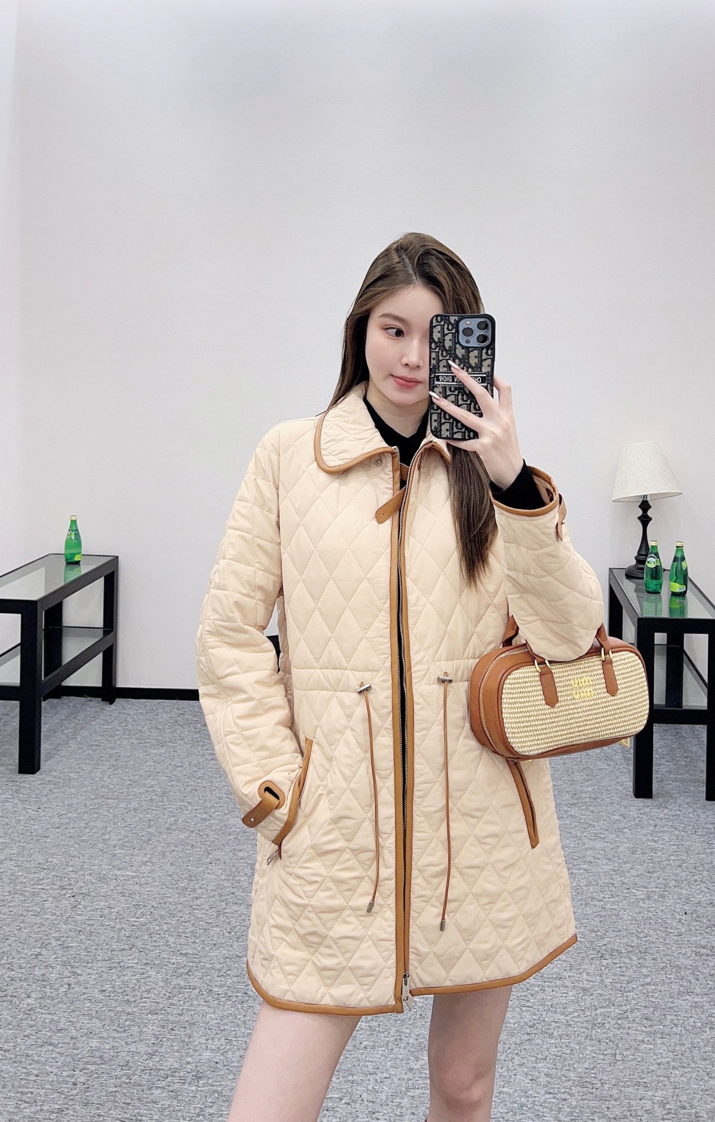 Lor 25 Lingge drawstring waist cinching mid length cotton jacket