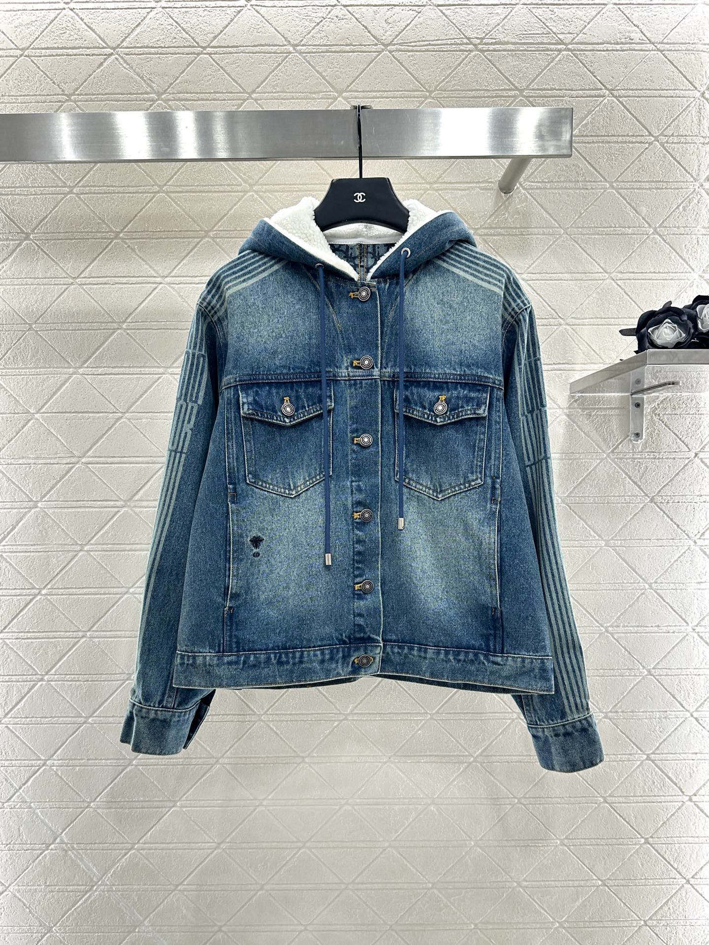 Di 25 Hooded plush denim jacket+pants set