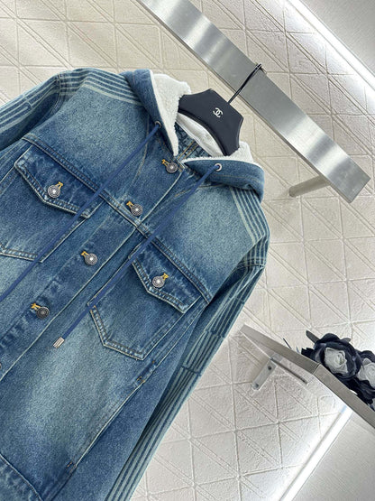 Di 25 Hooded plush denim jacket+pants set
