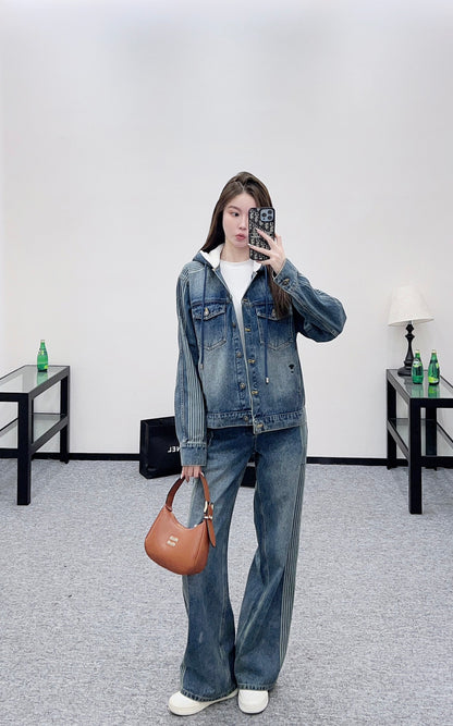 Di 25 Hooded plush denim jacket+pants set