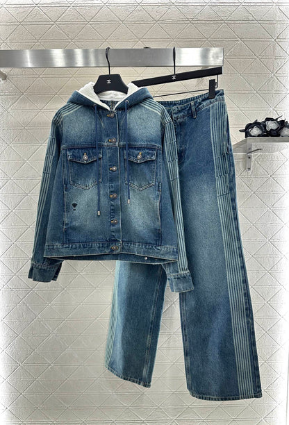 Di 25 Hooded plush denim jacket+pants set
