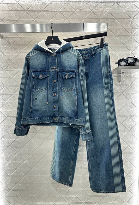 Di 25 Hooded plush denim jacket+pants set