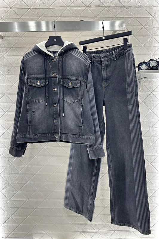 Di 25 Hooded plush denim jacket+pants set