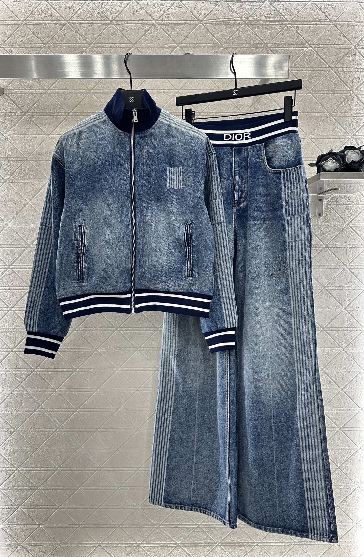 Di 25 Baseball denim jacket woven pants set