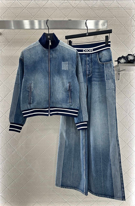 Di 25 Baseball denim jacket woven pants set
