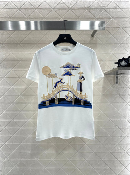 Di 25 Oriental element printed cotton short-sleeved shirt(BLACK/WHITE)