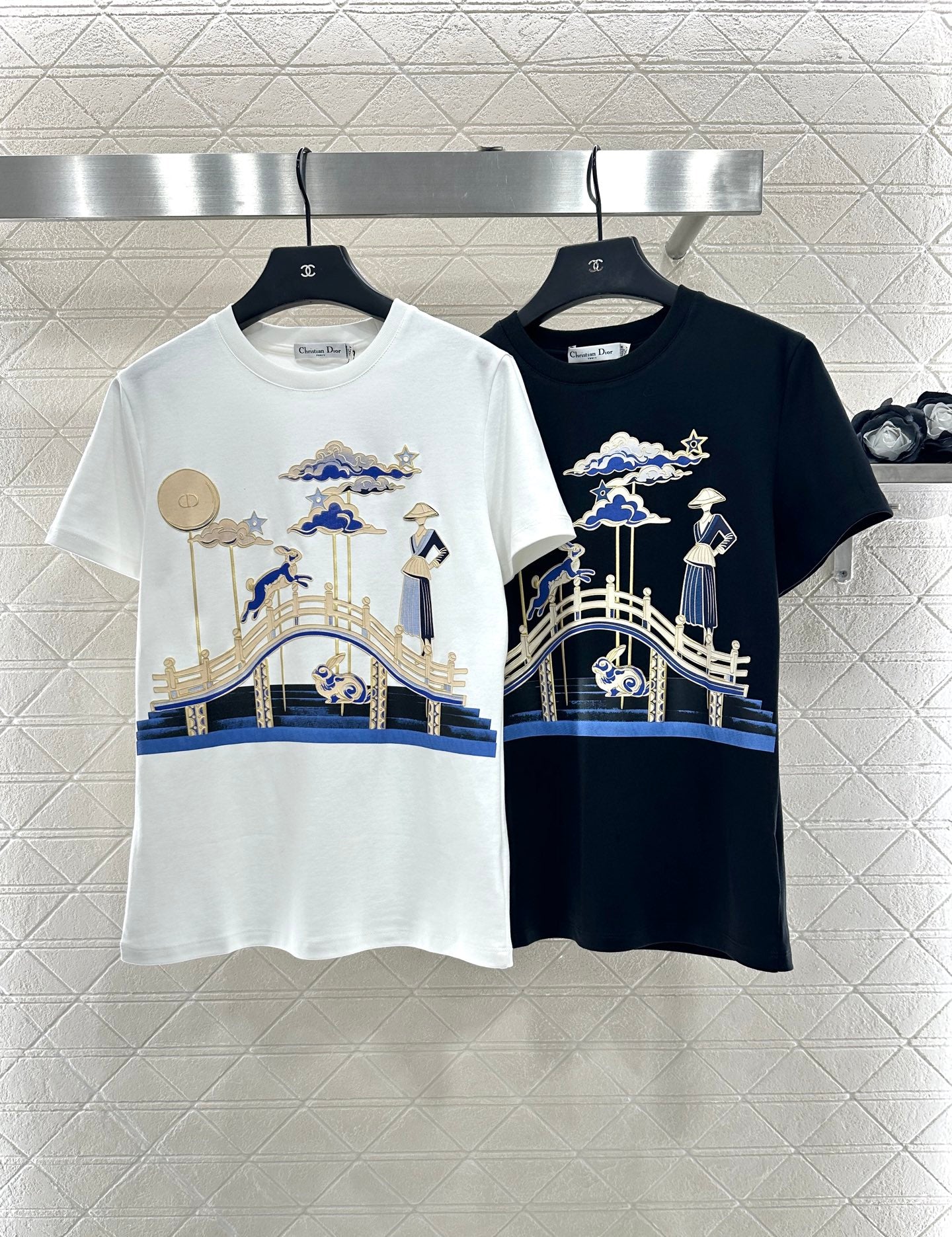 Di 25 Oriental element printed cotton short-sleeved shirt(BLACK/WHITE)