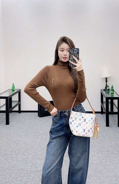 Y 25 Turtleneck brooch wool base sweater(BEIGI/BROWN/BLACK)