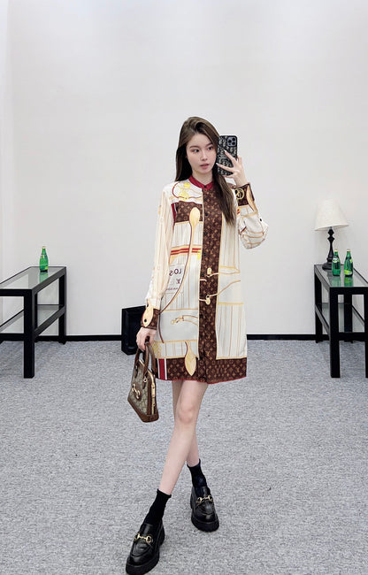 L 25 Printed color-block long shirt
