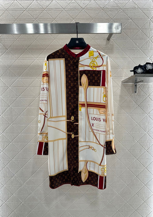 L 25 Printed color-block long shirt