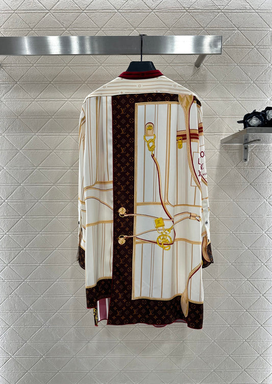 L 25 Printed color-block long shirt