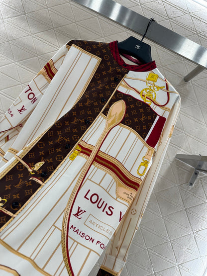 L 25 Printed color-block long shirt