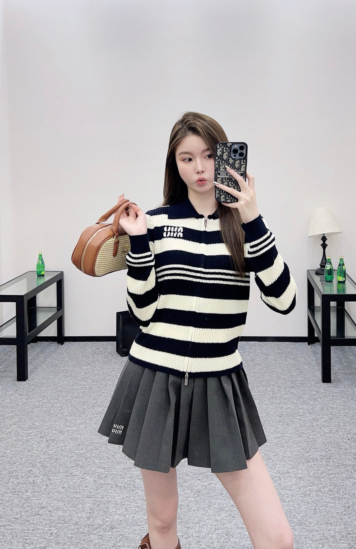 Mi 25 Lapel knitted striped wool cardigan