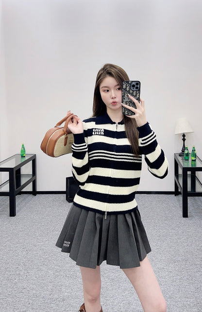 Mi 25 Lapel knitted striped wool cardigan