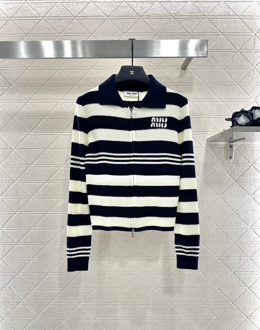 Mi 25 Lapel knitted striped wool cardigan