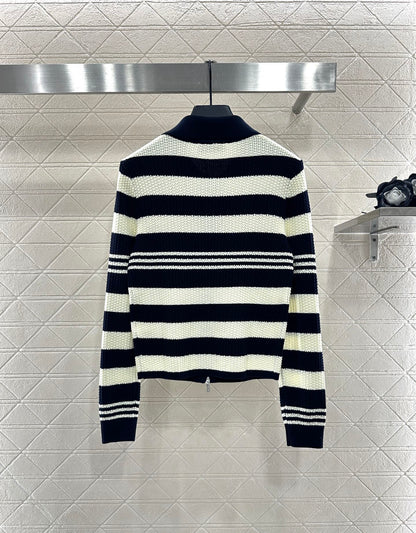 Mi 25 Lapel knitted striped wool cardigan