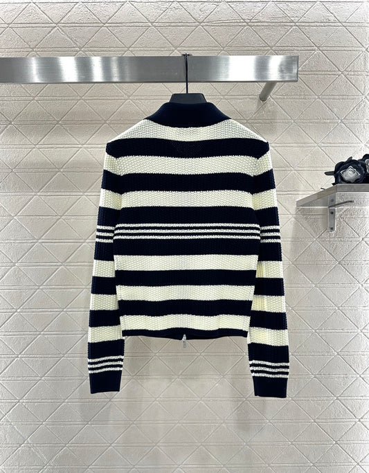 Mi 25 Lapel knitted striped wool cardigan