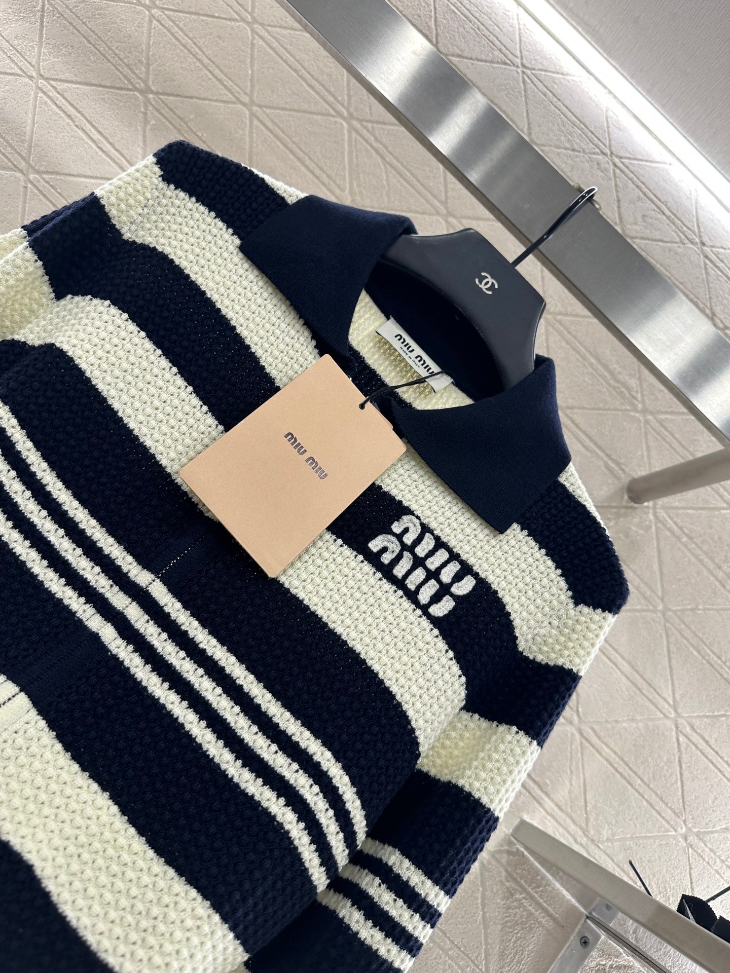 Mi 25 Lapel knitted striped wool cardigan