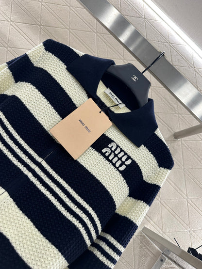 Mi 25 Lapel knitted striped wool cardigan