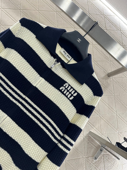 Mi 25 Lapel knitted striped wool cardigan