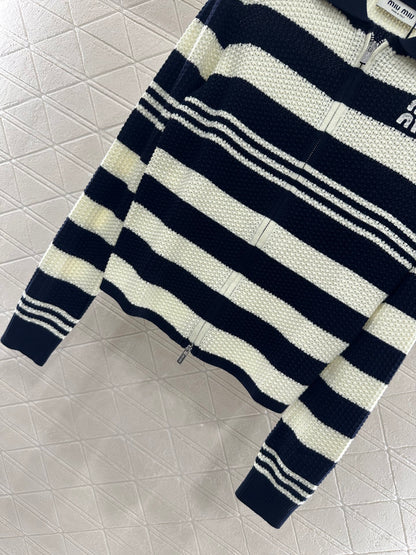 Mi 25 Lapel knitted striped wool cardigan