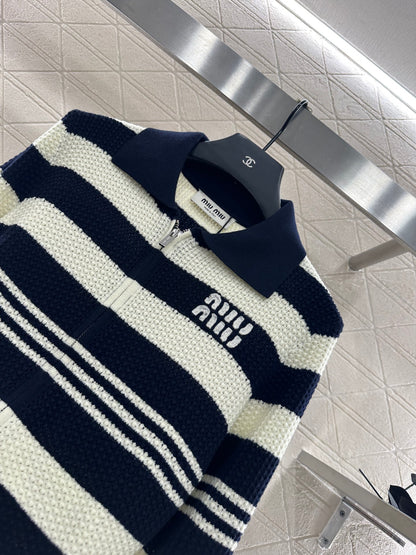 Mi 25 Lapel knitted striped wool cardigan
