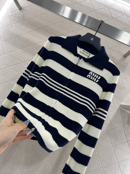 Mi 25 Lapel knitted striped wool cardigan