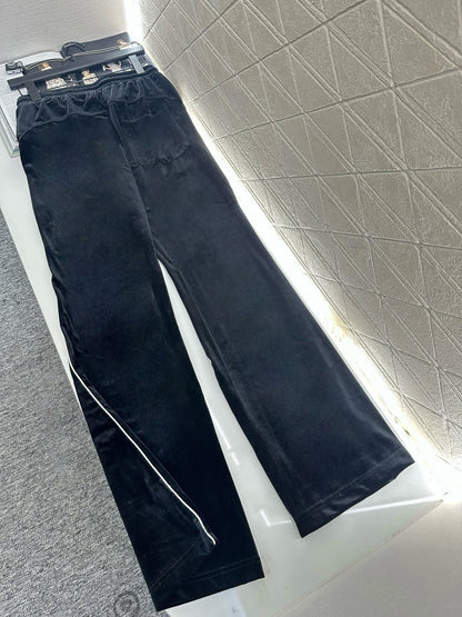 Mi 25 Velvet hooded jacket and wide-leg pants suit