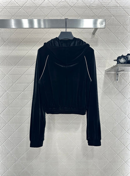 Mi 25 Velvet hooded jacket and wide-leg pants suit