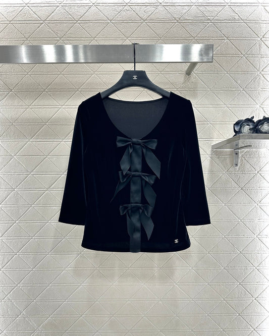 C 25 Sweetheart Neck Bow Tie Mid-Sleeve Top