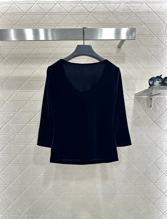 C 25 Sweetheart Neck Bow Tie Mid-Sleeve Top