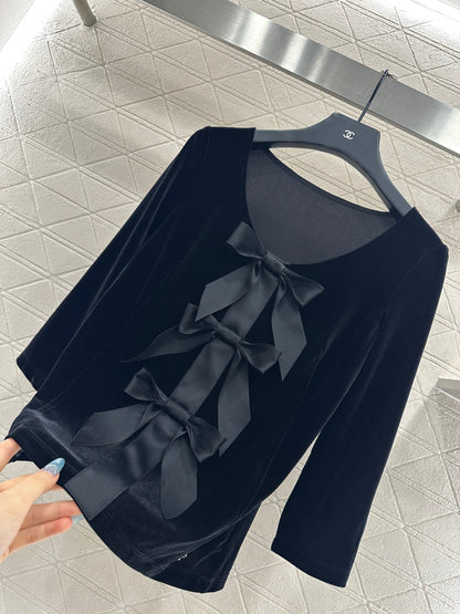 C 25 Sweetheart Neck Bow Tie Mid-Sleeve Top