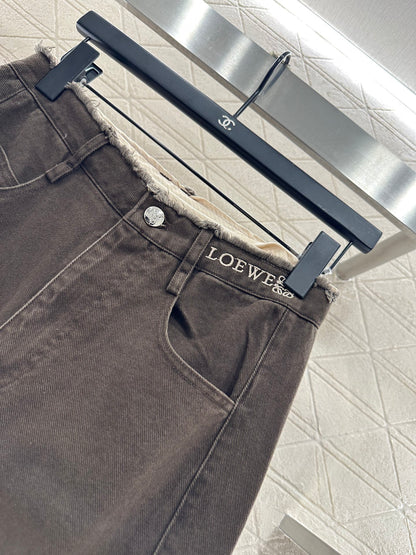 Lo 25 Raw-edge logo denim trousers(blue/brown)