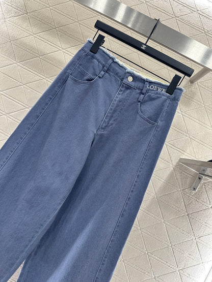 Lo 25 Raw-edge logo denim trousers(blue/brown)