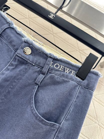 Lo 25 Raw-edge logo denim trousers(blue/brown)