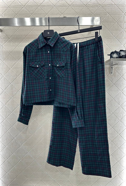 Mi 25 Collar plaid wool shirt and pants set
