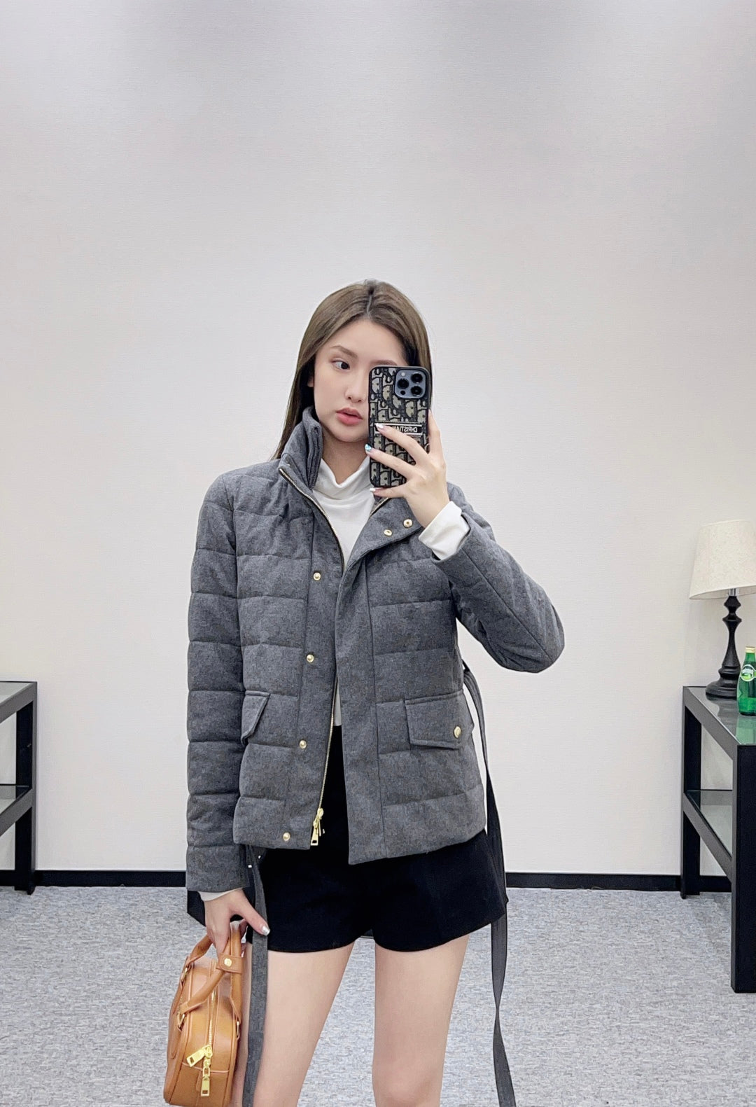 Mon 25 Wool high neck belt down jacket