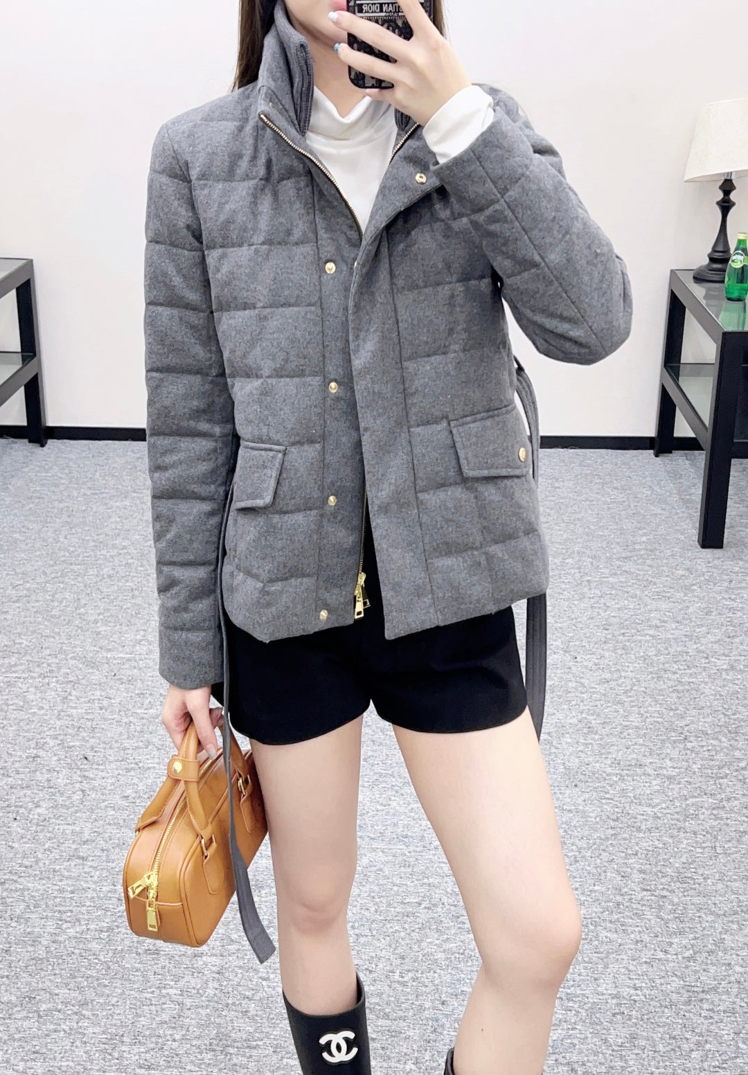Mon 25 Wool high neck belt down jacket