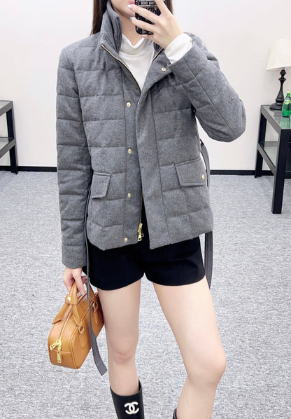 Mon 25 Wool high neck belt down jacket