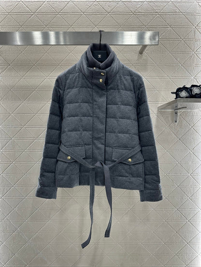 Mon 25 Wool high neck belt down jacket