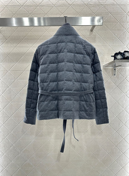 Mon 25 Wool high neck belt down jacket
