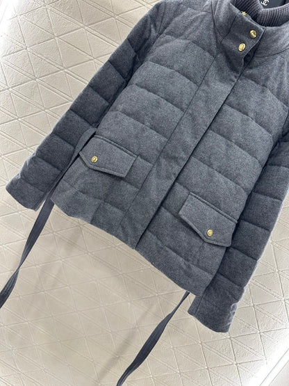 Mon 25 Wool high neck belt down jacket