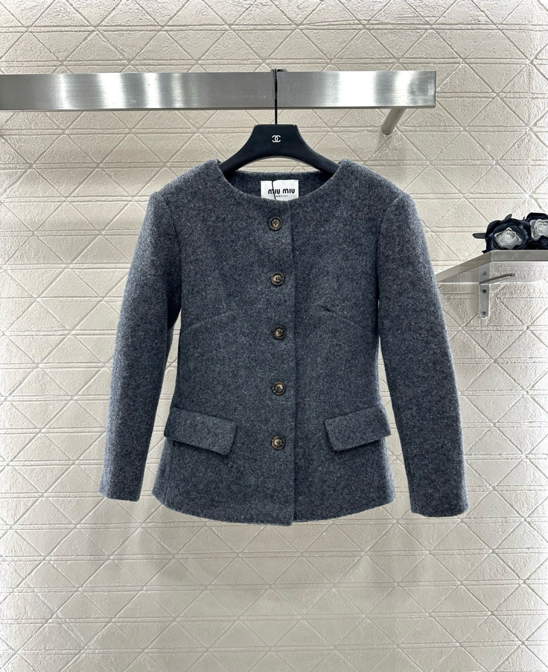 Mi 25 Round neck woolen coarse woolen coat short skirt set